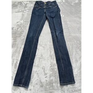 Younique Jeans Women's Size 1 Long Dark‎ Wash Ankle Buttons Low Rise Skinny Leg